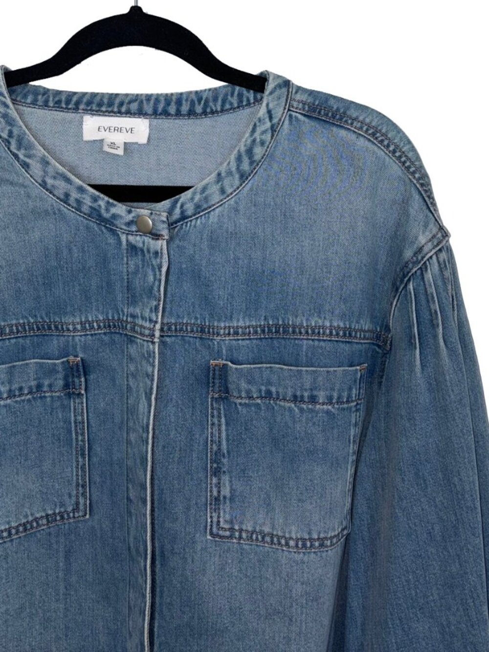 Evereve Light Blue Denim Collarless Shirt - Size XL